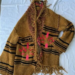 POL Tan and Black Cardigan with Pink Highlights